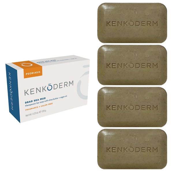 Kenkoderm Psoriasis Dead Sea Mud Soap with Argan Oil & Shea Butter 4.25 oz (4 Bars)