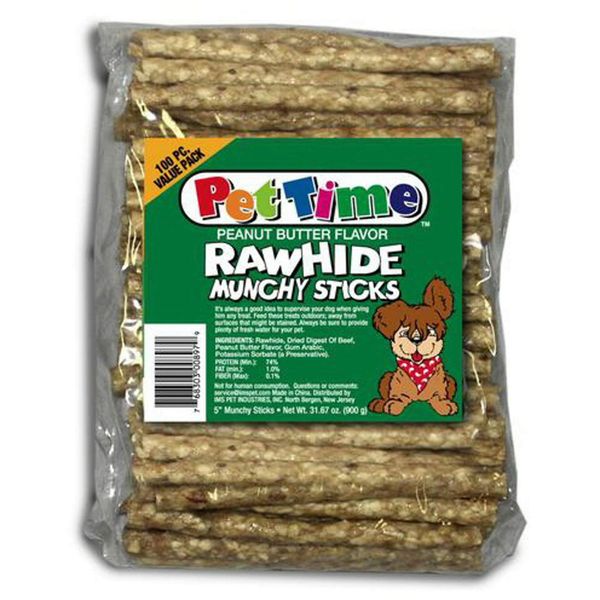 Cadet Premium Grade Beef Hide for Dogs, Long Lasting Rawhide Munchy Sticks, Single Ingredient Dog Chews, Peanut Butter Flavor, 5 Inch (100 Count)