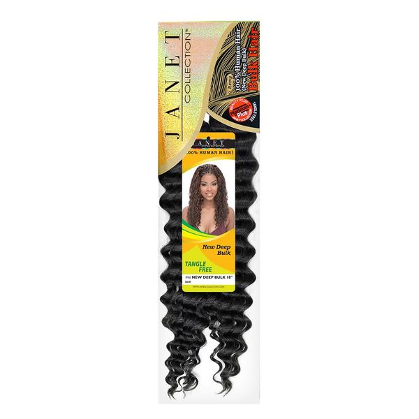 Janet Collection Human Hair Crochet Braiding Hair New Deep Bulk 24” (1B)