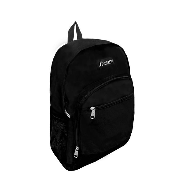 Everest Casual Backpack with Side Mesh Pocket, Black, One Size
