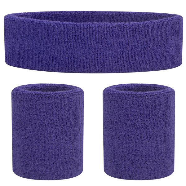 ONUPGO Schweißbänder Set Stirnband Armbänder Neon Sport Fitness 80er Kostüme Zubehör 80er Workout Outfit für Männer Frauen (Vivid Purple 9624)