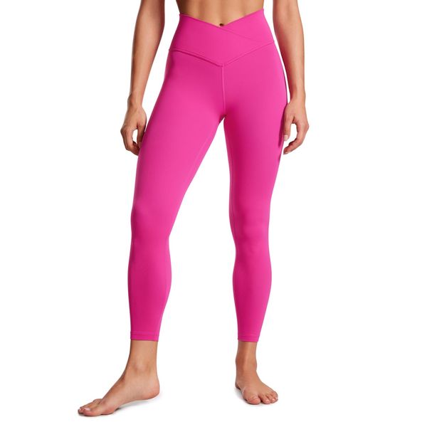 CRZ YOGA Damen Butterluxe Cross Waist Workout Leggings V Cross High Waisted Bauchkontrolle Gym Yoga Leggings - 64cm Hibiskus-Purpur 40