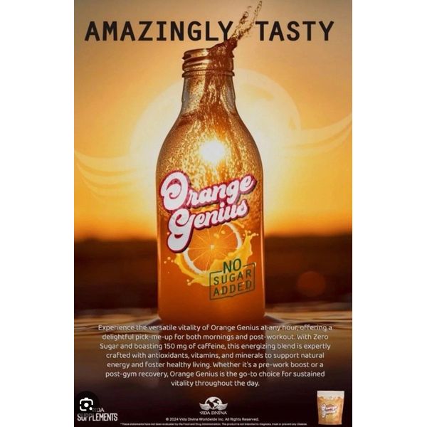 Orange Genius drink for energy and focus , organic