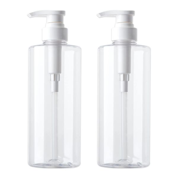 20 oz Hand Soap Dispenser Clear Plastic Pump Bottles with Waterproof Label for Bathroom Kitchen, Empty Refillable Liquid Container, 2 Pack