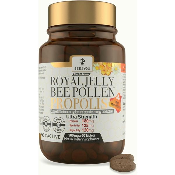 Bee and You Royal Jelly, Propolis & Bee Pollen Tablets Supplement - 60ct