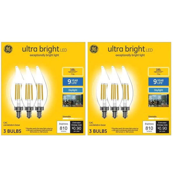 (6 bulbs) GE ultra bright LED 100 watt equivalent CA12 Daylight Dimmable