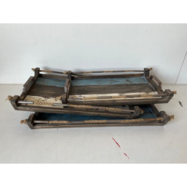 Rusty Wood Serving Tray with Metal handle set of 3pcs