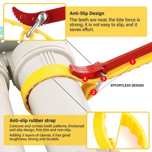 YIHANGYE Strap Wrench 12 Inches, Water Filter Wrench Steel Handle Adjustable Strap Wrench for Replacing Water Filter, PVC Pipe Joints, Oil Filter, Swimming Pool Connection (Red Handle, Yellow Strap)