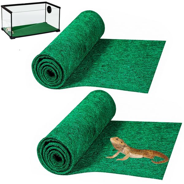 HERCOCCI 2 Pack Reptile Carpet, 39’’ x 20’’ Terrarium Bedding Substrate Liner Reptile Cage Mat Tank Accessories for Bearded Dragon Lizard Tortoise Leopard Gecko Snake (Green)