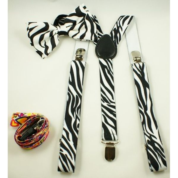 Brand New Awesome Zebra Print Suspender & Bowtie Sets