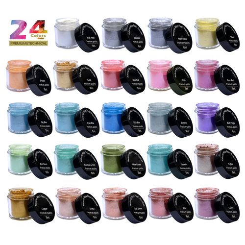 VITARIE Mica Powder for Epoxy Resin, Mica Pigment Powder for Soap Making,Bath Bombs, Makeup, Candle Making, Slime, Glitter Powder for Nail Polish,24 Colors 10ml/0.11oz Set Each Neat Jar Ultimate Huge