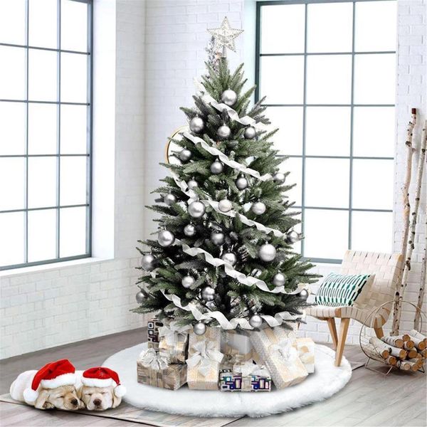 Evitany Christmas Tree Skirt,90cm Plush Luxury Faux Fur White Tree Skirts Tree Base for Christmas Decoration New Year Party Holiday Home Decorations