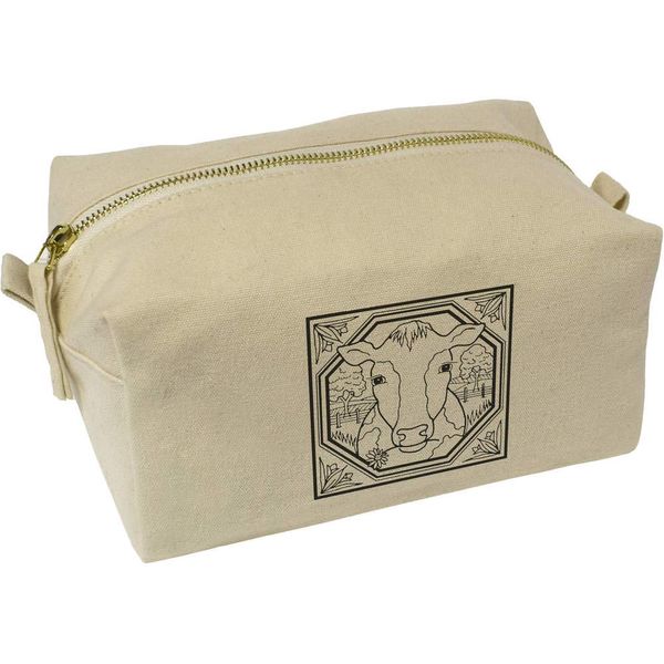 'Square Cow Motif' Canvas Wash Bag/Makeup Case (CS00004228)