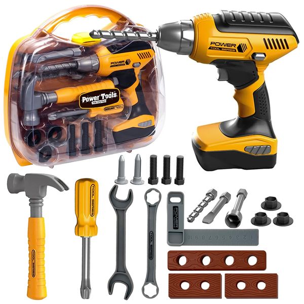 Playhiland Pretend Play Kids Construction Kits, Kids Tool Set with Electronic Toy Drill & Tool Box, Toy Tools for Kids 3 4 5 6 7 8 Year Old Boys & Girls