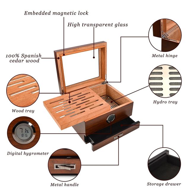 Metal Cigar Humidity Gauge High Quality glass Humidor Hygrometer