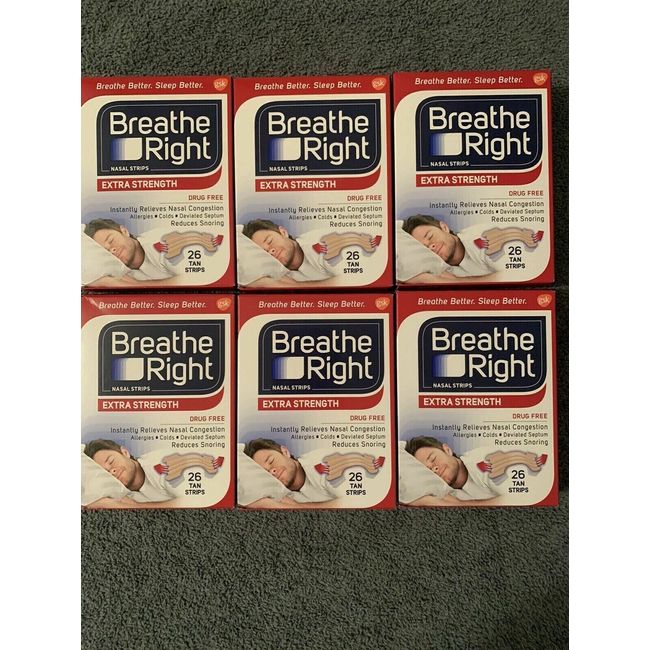 (156) BREATHE RIGHT NASAL STRIPS EXTRA STRENGTH TAN  ( 6 x 26 Ct Boxes) EXP 2027