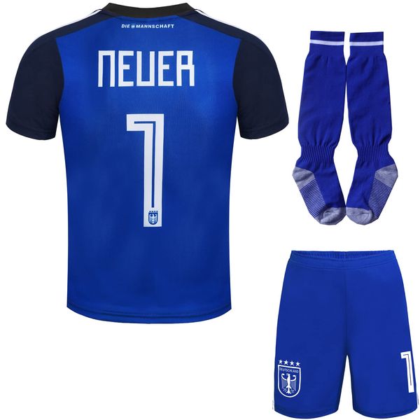 Mokiss Deutschland Neuer Kinder Torwart Trikot Fußball #1, Neu Saison, Shorts Socken Torwarttrikot. (Blau,24)