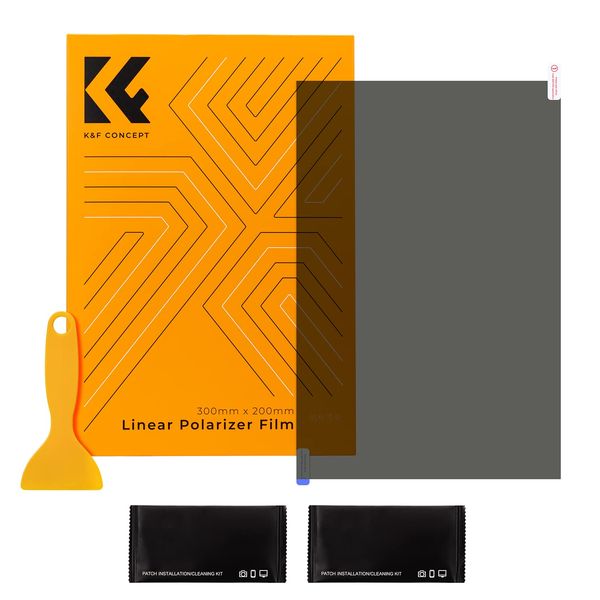 K&F Concept Polarizing Film Sheet, 7.9 x 11.8 inches (200 x 300 mm), 1 Piece, Linear Polarizing Filter, Linear Polarization, High Polarization, Arbitrary Cut, Scraper Included