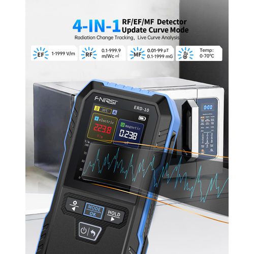 FNIRSI ERD-10 EMF Detector, 4 in 1 EMF Radiation Meter with Curve Mode, Rechargeable EMF Reader Electromagnetic Field Radio Frequency Detector for Home, Office, Ghost Hunting