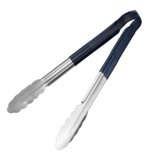 12" Utility Tongs Stainless Steel Colour Coded Serving Tongs (12", Blue)