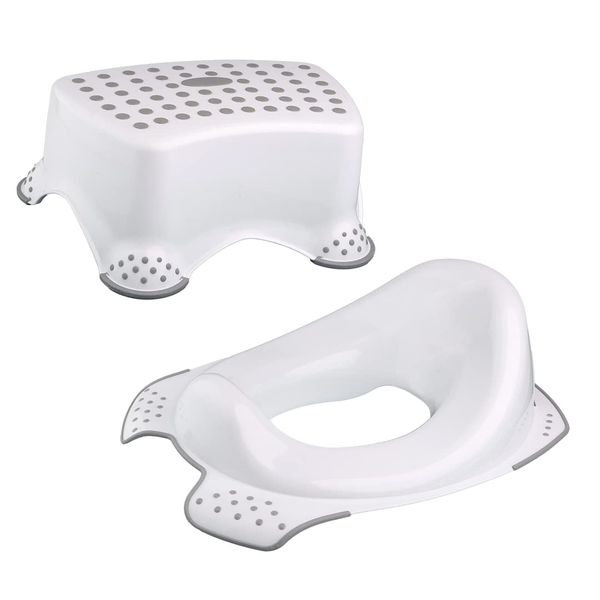 DIVCHI Toilet Training Kids Non Slip Up Step Stool + Toilet Training Seat Combo Unisex White for Safe Toddler Loo Potty Training in The Bathroom and Home (White)