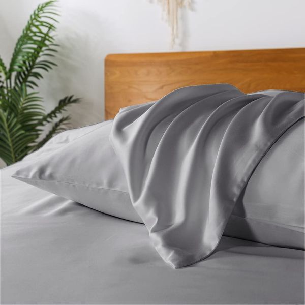 bienDo Bamboo Pillowcases, Grey, Vegan Silk Pillow Case, 2 Pack, Soft, Cooling & Hypoallergenic, Standard UK Size Anti Acne Pillow Cover