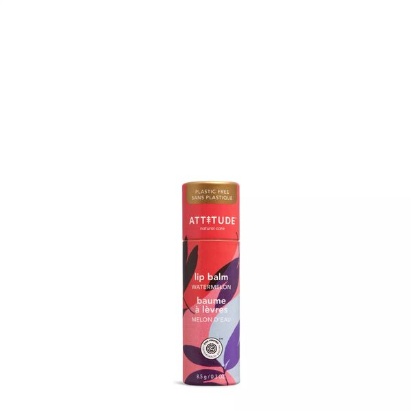 ATTITUDE Plastic-free Lip Balm, EWG Verified Plant- and Mineral-Based Ingredients, Vegan and Cruelty-free, Watermelon, 8.5 g