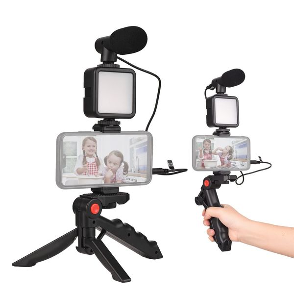 Mini Led Video Light Kit With Microphone Tripod Phone Clip For Vlogging Live ...