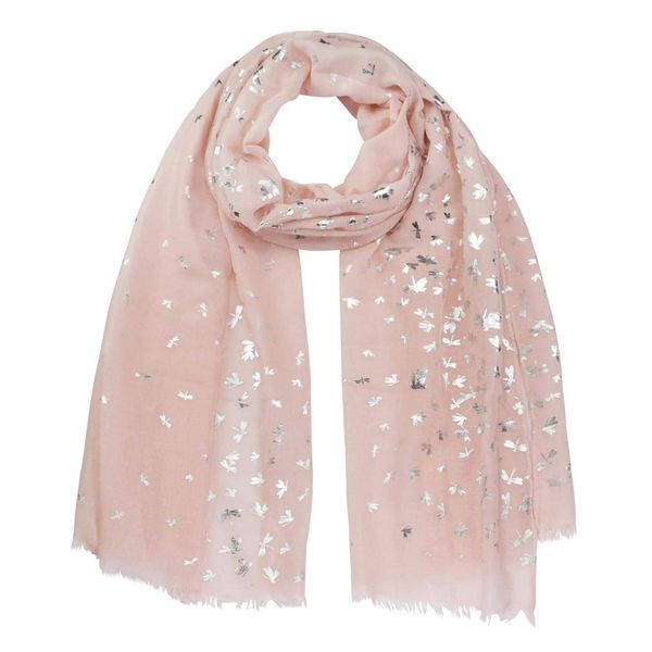 Basic Sense Small Dragonfly Silver Foil Print Scarf, Peach Pink