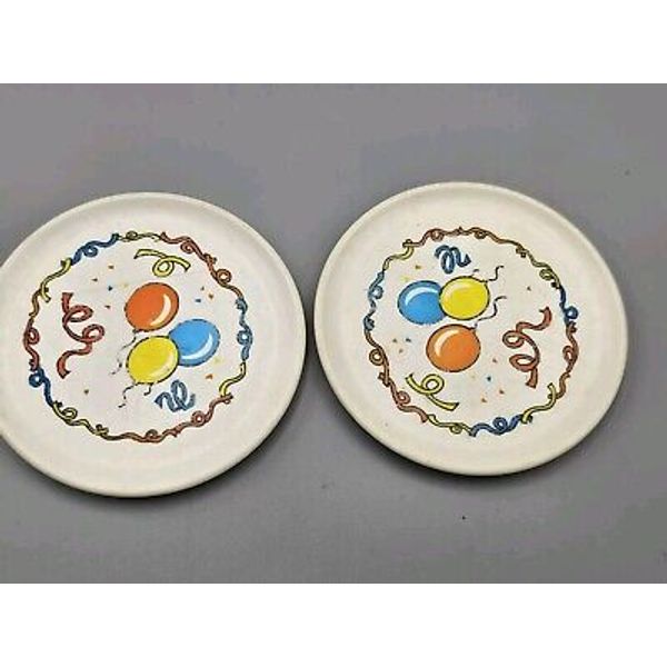 Set of 2 Vtg CHILTON TOYS Plastic Plate Birthday Balloons Tea Set Kids Dinner