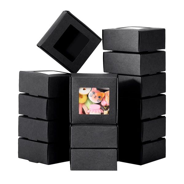 Micvtve 50 StüCk Mini Kraftpapier Box Verpackung mit, Geschenk Verpackung, Leckerli Box für Hausgemachte Seife, Leckereien, Backwaren, SüßIgkeiten (Schwarz)