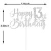 Silver Glitter Happy 13th Birthday Cake Topper - 13th Birthday Cake Topper, 13th Birthday Party Decoration
