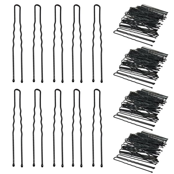 Fiacvrs 200PCS Haarnadeln, Hochsteckfrisuren Zubehör Haar Pin U Geformte Runde Spitzen Make up Glatte Welle Stil Kompakt Schwarz(Size:7 cm)