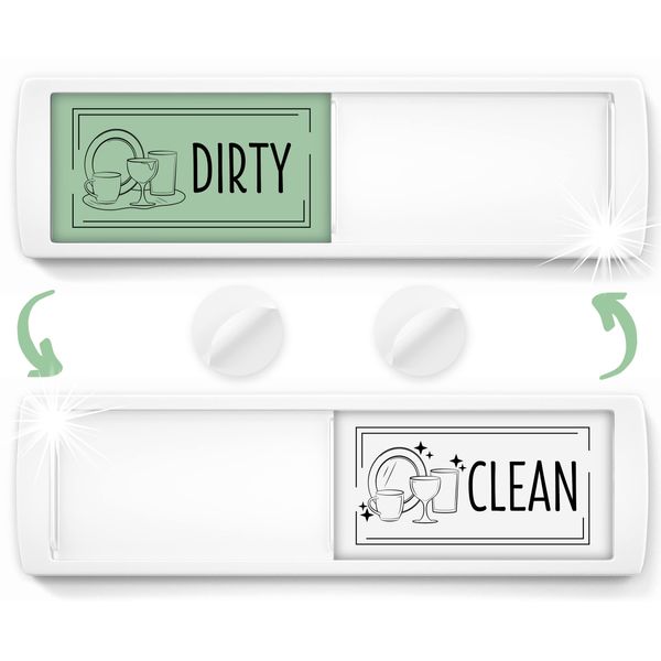 Clean Dirty Dishwasher Sign Magnet - Dishwasher In Use - Ideal Kitchen Gadget for Home or Office - Nice Decor - Double-Sided Adhesives Included for Non-Magnetic Dishwashers, Laundry or Washing Machine