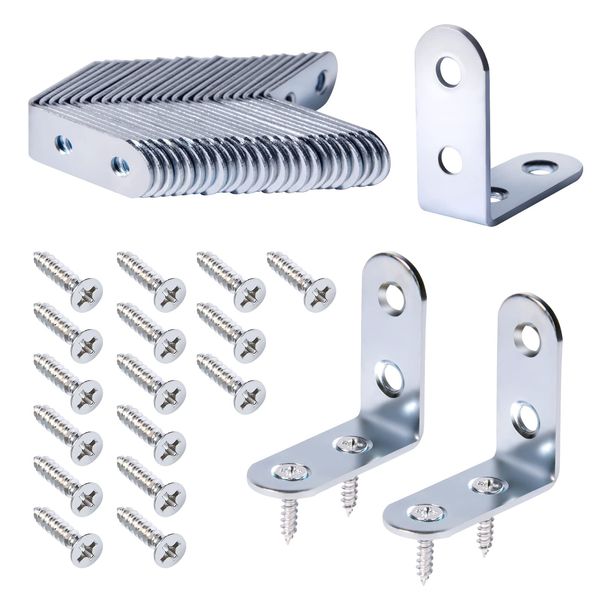 Litorange L-Shaped Metal Fittings, 1.6 x 1.6 x 0.6 inches (40 x 40 x 16 mm), 24 Pieces, Stainless Steel, Screws Included, Thickness 0.07 inches (1.8 mm), L-Shaped Angle Bracket, Shelf Bracket, Reinforcing Hardware, Joint Alloy Tool