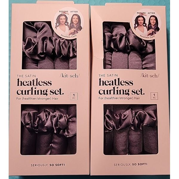 Kitsch Charcoal Gray Satin Heatless Hair Curling Set with Scrunchies Lot of 2