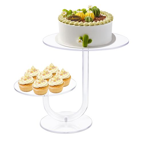 CECOLIC 2 Tier Clear Cake Stand Acrylic Cupcake Display Holder Dessert Pastry Tower for Weddings, Birthdays, Anniversaries, Baby Showers, Afternoon Tea Parties Décor (10 Inches)
