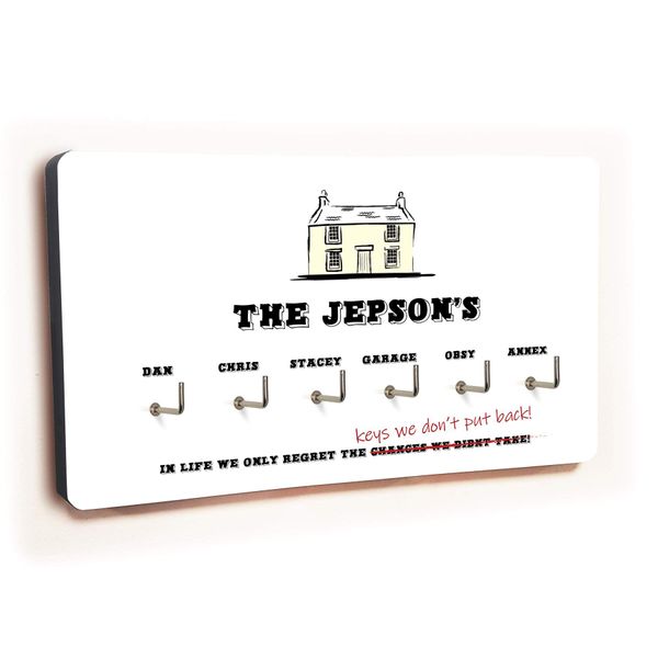 Personalised Novelty White 6 hook key holder - House