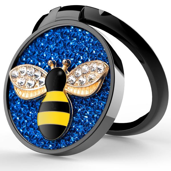 YINHEXI Phone Ring Holder Finger Kickstand, Cell Phone Ring Holder Finger Grip 360 Degree Rotation, with Crystal Stone Enamel Bee (Blue)