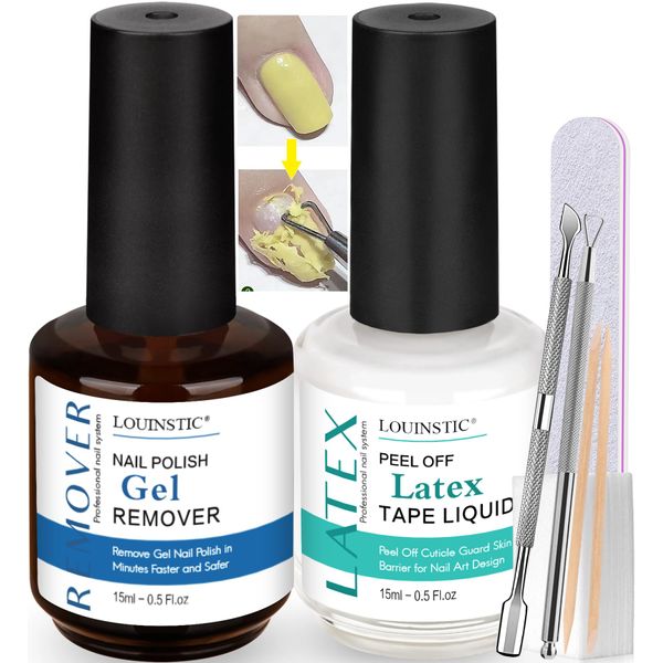 LOUINSTIC Nail Polish Gel Remover - Easy Gel Polish Remover in 3-5 Minutes, Gel Nail Remover with Latex Tape for Nails