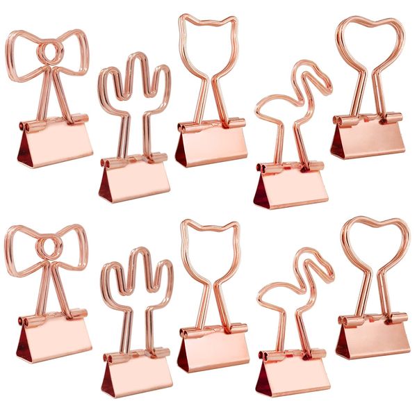 5WYOUKE Cat Shaped Clips, Cats, Double Clips, Flamingo Cactus, Heart, Bow, Cat Shape, Paper Clip, 0.7 inches (19 mm), Small Binder Clip, Cat Design, Metal, Document Organizer, Office Supplies, Office Stationery, Cute, Cats, Rose Gold