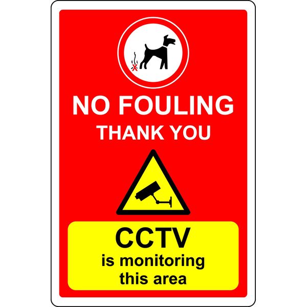 No dog fouling CCTV is monitoring this area safety sign - 1mm Plastic sign (300mm x 200mm)