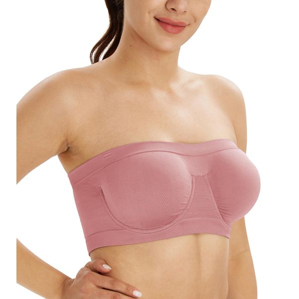 Lemorosy Non-Padded Underwire Bandeau Multiway T-Shirt Bra Women's Invisible Seamless Tube Top Bras(Pink,XL)