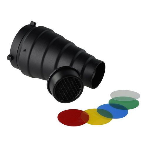 Fotodiox Snoot Kit with 20 Degree Grid and 5 Gel Filters Compatible with Bowens Mount Studio Flash and LED Lights