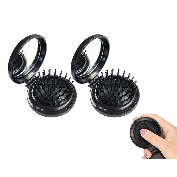 2 Pieces Foldable Travel Mirror Hair Brushes,Round Hair Brushes,Pocket Hair Brush,Mini Travel Makeup Hair Brushes with mirror,Massage The Scalp,Portable Massage Comb,Suitable for Women