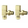 Tailored Brushed Brass Cubic Square Angled Pair Radiator/Towel Rail Valves
