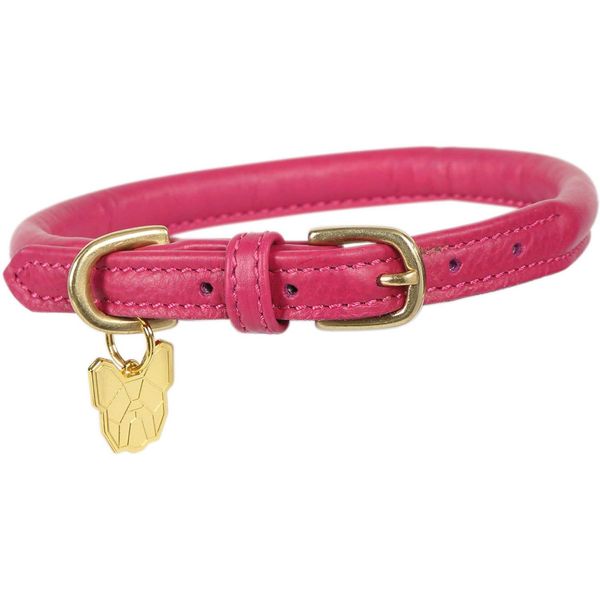 Shires Rolled Leather Dog Collar Large Pink