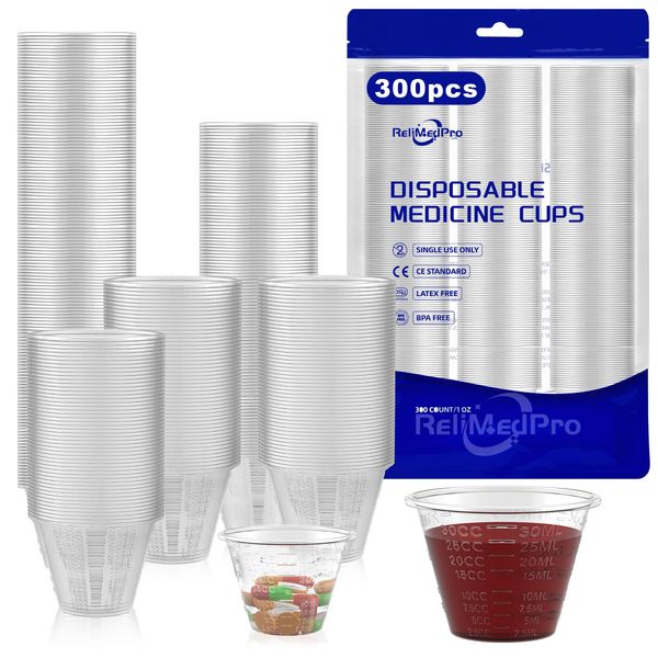 ReliMedPro Graduated Small Plastic Medicine Cups, Bulk Pack of 300, 1 OZ (30ml) Measuring Cups for Liquid Medication, Paint, epoxy, Pills and Resin (300)