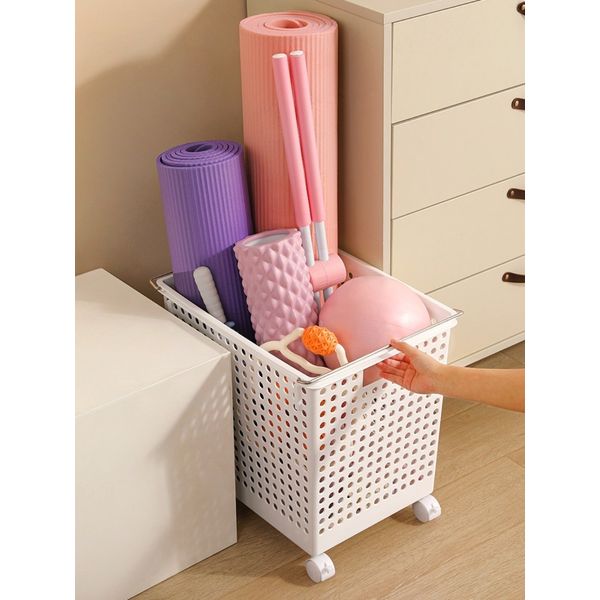 Storage Box Yoga Mat Basket Foam Roller Fitness Equipment Removable, C.35x46x23.5cm White