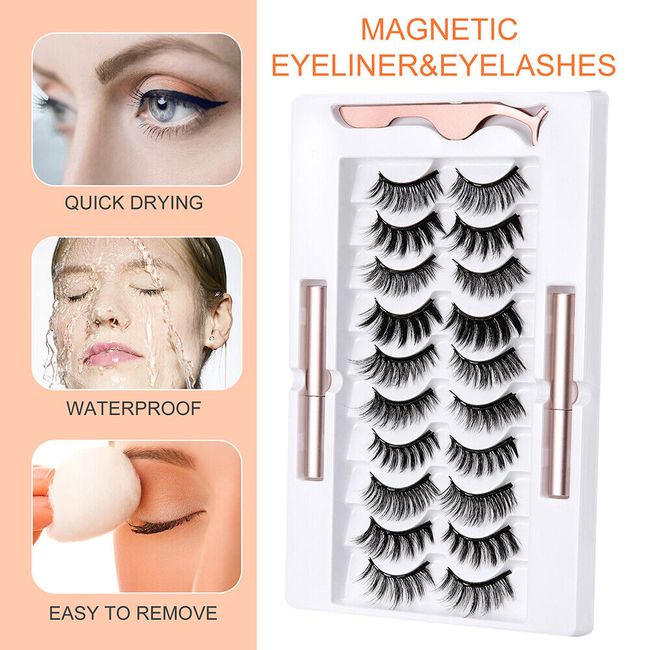 Eyelashes-10 Pairs Magnetic Lashes With Eyeliner Professional Long Lashes Set